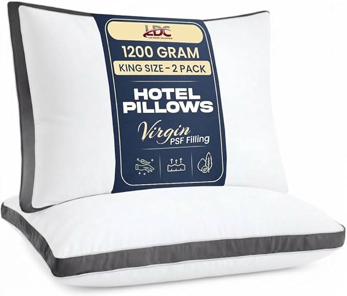 LUX Décor Gusseted Style Soft Hotel Pillows Set of 2 – for Side, Stomach & Back Sleepers - Down Alternative Hotel Bed Pillows – 100% Microfiber Cover, Virgin PSF Fill – Grey, King 36x18