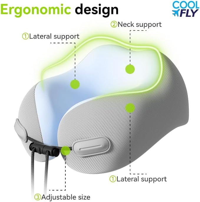 Cool Fly - Cool Colors Travel Neck Pillow Set. Cool Bright Fashion Pastel Colors. Luxury Memory Foam Airplane Adjustable Pillow. Cooling Silky Breathable Cover with Bonus Sleep mask, Blue-Beige