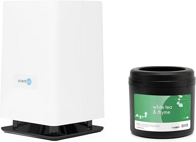 ScentAir Whisper Essential | White Diffuser Machine, Scents up to 800 Sq. Ft Room, Compatible with Alexa & Google, WiFi & Bluetooth Enabled - ScentAir Cartridge White Tea & Thyme