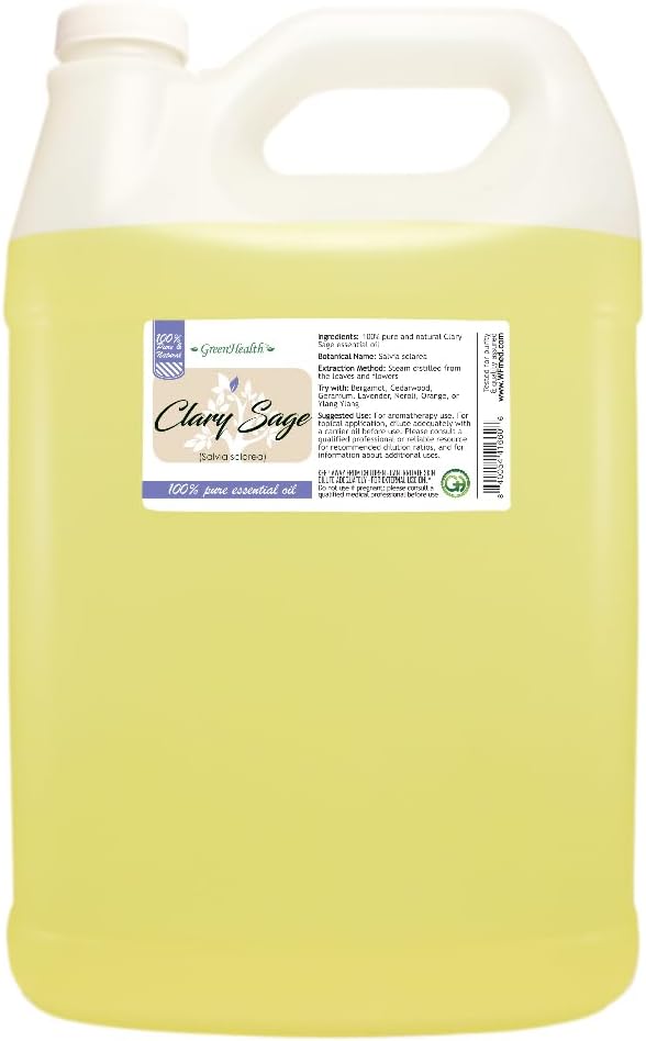 Clary Sage Essential Oil - 128 fl oz (1 Gallon) Plastic Bottle w/Cap - 100% Pure Essential Oil by GreenHealth