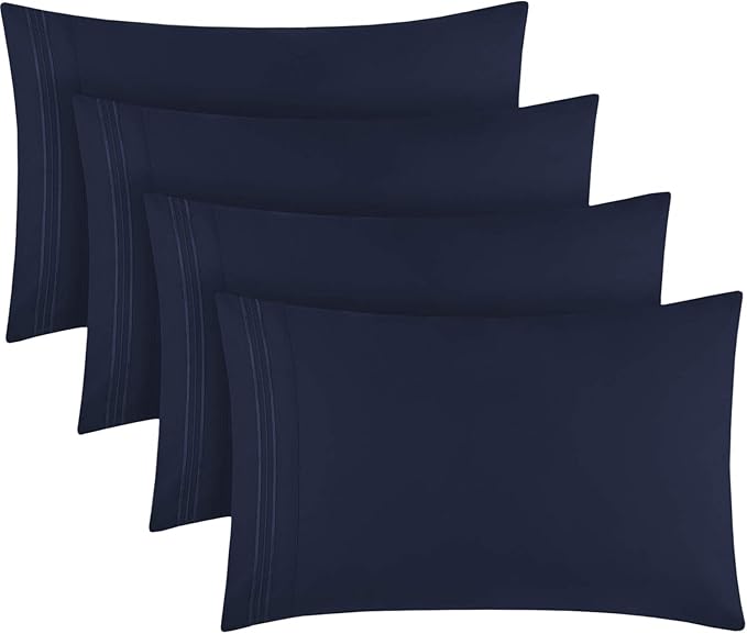 Mellanni Pillow Cases Set - 4 PC Iconic Collection Pillowcases - Hotel Luxury, Extra Soft, Cooling Pillow Covers - Wrinkle, Fade, Stain Resistant (King Size 20" x 40", Navy Blue)