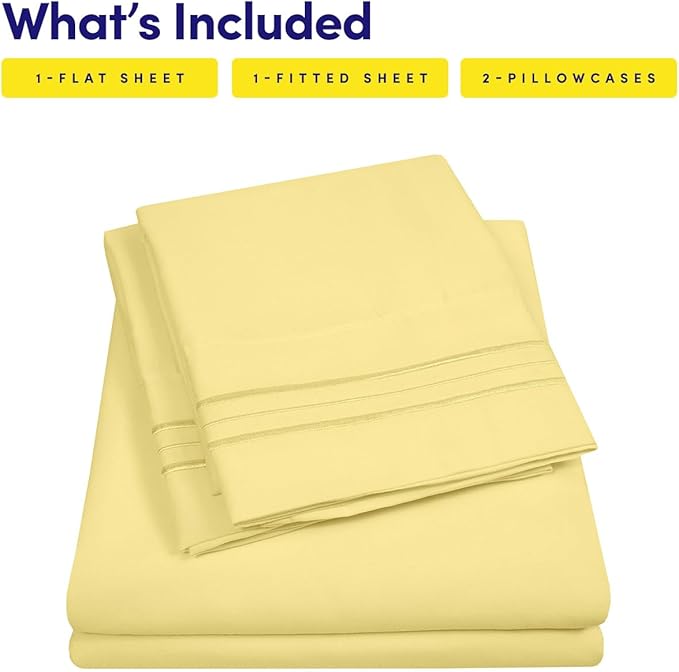1500 Supreme Collection King Sheet Sets Pale Yellow - Luxury Hotel Bed Sheets and Pillowcase Set for King Mattress - Extra Soft, Elastic Corner Straps, Deep Pocket Sheets, King Pale Yellow