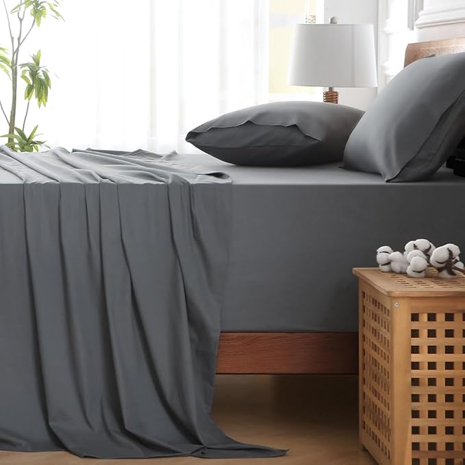 HYPREST Extra Deep Pocket King Sheet Sets Fits 18"-24" in Deep Mattress -100% Cotton King Sheet Set,Grey Hotel Luxury Soft Wrinkle Free Cooling Sheet Sets for King Bed Deep Pocket