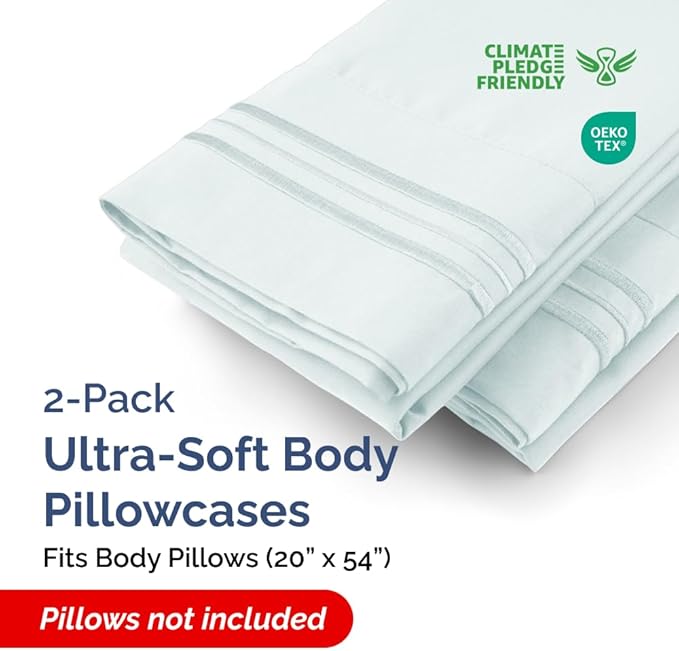 Body Pillowcases Set of 2-20x54 Long Body Pillow Case - Soft Body Pillow Cover for Sleeping & Side Sleepers - Comfy, Breathable & Wrinkle Free - Machine Washable w/Envelope Enclosure (Ice Blue)