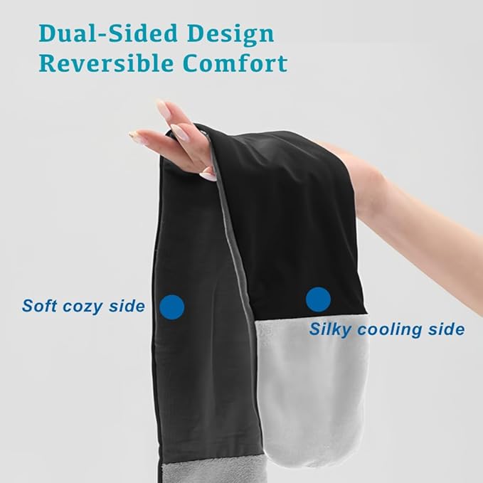Silent Fastener Wide Sleep Mask with Ear Cover, Dual-Sided Cozy and Silky Eye Mask for Sleep, No Strap Satin Sleeping Eye Mask for Long Hair, Comfortable Eye Mask for Travel