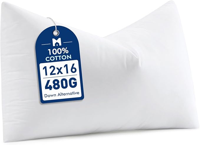 MIULEE 12x16 Synthetic Down Alternative Pillow Insert, Fluffy Soft Throw Pillow for Couch Bed Sofa Plush Luxury Lumbar Support