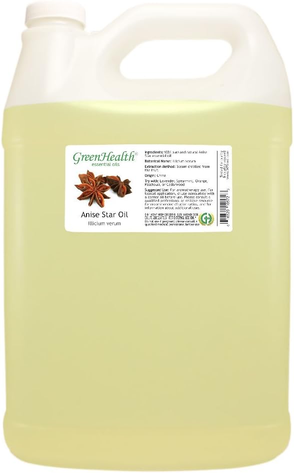GreenHealth Anise Star Essential Oil – 1 Gallon (128 fl oz) | 100% Pure & Undiluted | Bulk Size in Plastic Bottle with Cap | Licorice-Like Aroma for Aromatherapy, Diffusers, DIY & Industrial Use