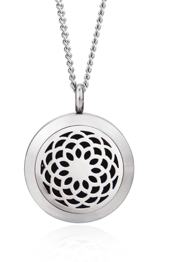 Wild Essentials Sunflower Essential Oil Diffuser Necklace, Stainless Steel Locket Pendant with 24 inch Chain, 12 Color Refill Pads, Customizable Color Changing Perfume Jewelry for Aromatherapy