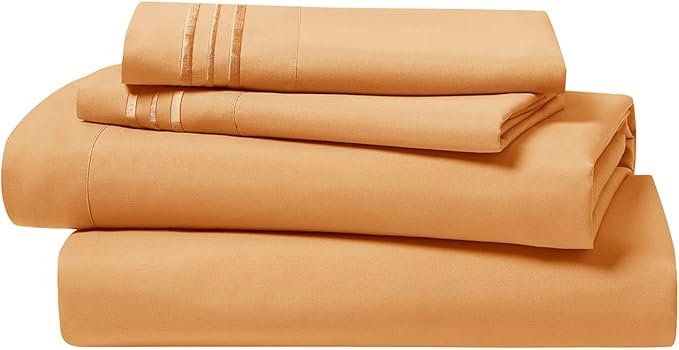 Clara Clark Bed Sheets, Premier 1800 Series 4 Piece Bed Sheet Set, Deep Pocket, Wrinkle, Fade, Stain Resistant, Luxury Soft Bedding Sheets & Pillowcases, California King, Apricot Orange
