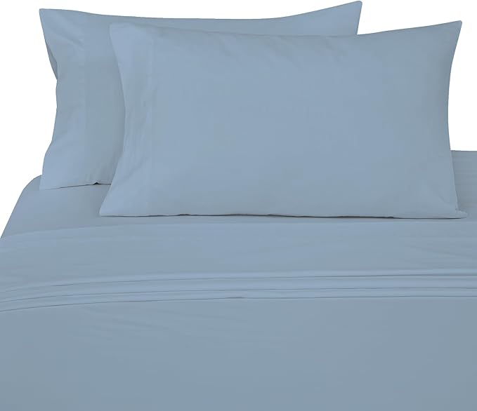 ROYALE LINENS 300 Thread Count Cotton Sateen Sheet Set - 4 Piece King Bed Sheets - 1 Fitted, 1 Flat & 2 Pillow Cases - Soft Cool & Crisp Sheet Set (King, Dusty Blue)