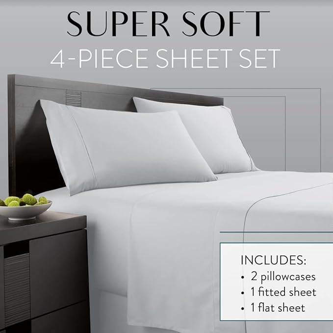 Danjor Linens Twin Bunk Bed Sheets w/ 2 Pillowcases, Lightweight Brushed Microfiber Deep Pockets, 4 Piece Fitted Bedding Sets, Light Gray