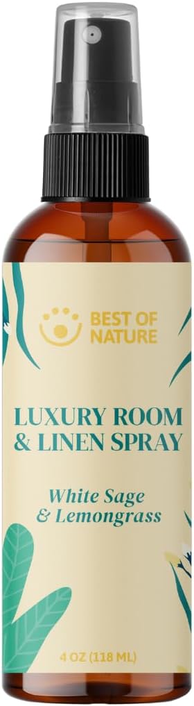 Best of Nature White Sage & Lemongrass Luxury Room & Linen Spray: 100% Natural Clearing Sage Spray for Freshening Rooms, Cleansing Energy, and Refreshing Linens - Pure Essential Oil Air Freshener