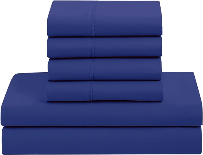 Sweet Home Collection 7 Piece Comforter Set Bag Solid Color All Season Soft Down Alternative Blanket & Luxurious Microfiber Bed Sheets, Royal Blue, Twin XL