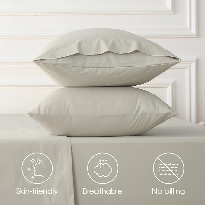 HYPREST 100% Cotton Percale Sheets King Size - 18-24 Extra Deep Pocket Bed Sheet Set King, Crisp & Breathable Cooling Bedding (Greige, King)