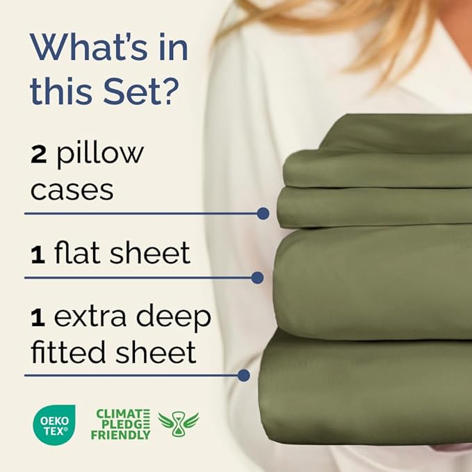Extra Deep Cal King Sheet Set - 4 Piece Breathable & Cooling Bed Sheets - Easily Fits 18 to 24 inch Mattress - Ultra Soft, Wrinkle & Fade Free w/ Extra Deep Pockets - Hotel Luxury Bedding - Sage Green