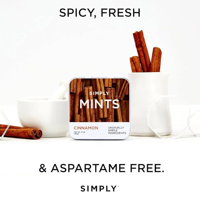 SIMPLY MINTS Natural Breath Mint Sampler, 6 Pack (180 Pieces), Made with Peppermint, Ginger, and Cinnamon Oils, Aspartame-Free, Sorbitol-Free, Xylitol-Free, Vegan, Kosher, Non-GMO