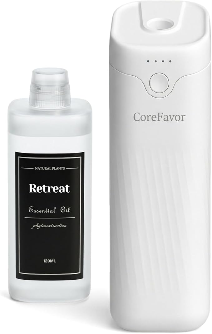 Waterless Essential Oil Diffuser, 4.06fl oz(120ml) Portable Battery Operated Cold Air Aroma Scent Machine, 4 Intensity Levels, Quiet Diffuser for Bedroom Office Bath Car (White-Retreat1)