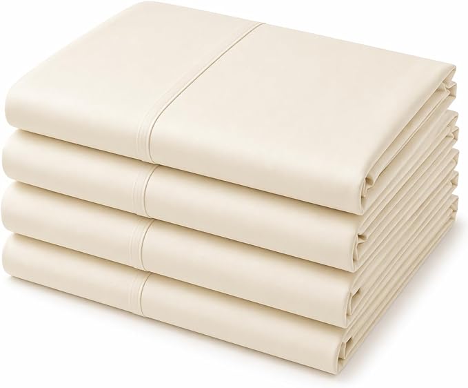 Mattress-Homes Hotel Quality Premium Pillowcases Queen Size Set of 4 Cotton Pillows for Sleeping, Smooth & Silky Cozy Breathable Bed Pillow Covers Machine Washable in Ivory Solid