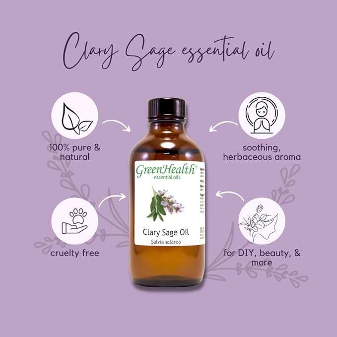 Clary Sage Essential Oil - 128 fl oz (1 Gallon) Plastic Bottle w/Cap - 100% Pure Essential Oil by GreenHealth