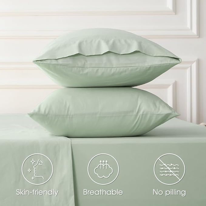 HYPREST Deep Pocket King Sheets Mint-100% Cotton Sheet Sets Fits 18"-24" in Deep Mattress, Hotel Luxury Soft Wrinkle Free Cooling for King Bed