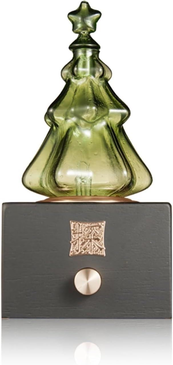 Waterless Essential Oil Diffuser for Aromatherapy – Hand-Blown Glass Christmas Tree Nebulizer with Wooden Base, Aluminum Alloy Knob, USB Rechargeable, 35-Hour Runtime for Women & Men