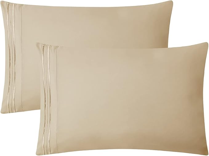 Clara Clark Bed Sheets, Premier 1800 Series 4 Piece Bed Sheet Set, Deep Pocket, Wrinkle, Fade, Stain Resistant, Luxury Soft Bedding Sheets & Pillowcases, California King, Beige Cream