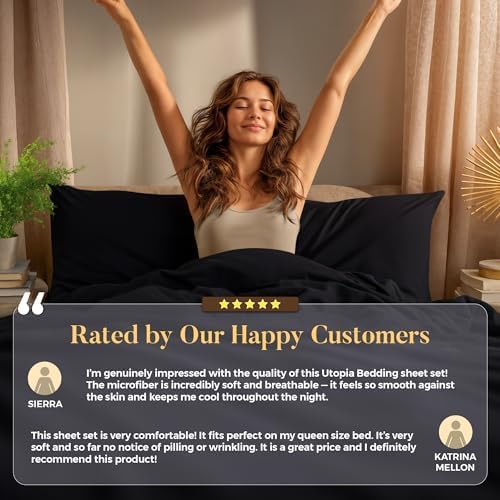 Utopia Bedding Twin Sheet Set – 3 Piece Bed Sheets for Twin Size Bed, Soft and Breathable Microfiber, Includes 1 Fitted Sheet, 1 Flat Sheet and 1 Pillowcase – Oeko Tex (Black)