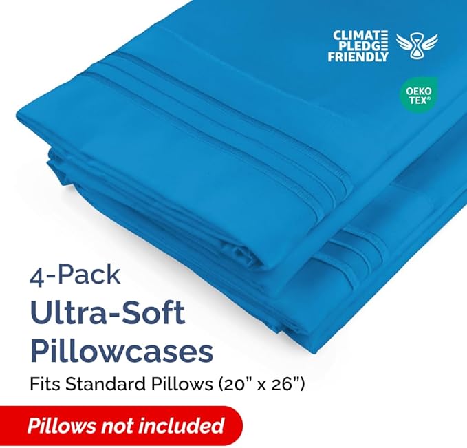 Standard Pillow Cases Set of 4 - Ultra Soft Hotel Quality Pillowcase Covers - Comfy Bedding for Women, Men, Kids & Teens - Machine Washable Pillow Protectors - 4 Piece Set - Standard Size Royal Blue
