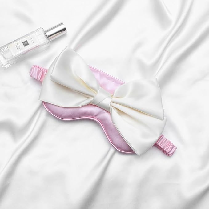 Silk Bow Sleepping Eye Mask - Soft Silk Pink Comfortable Blindfold Block Light Eyes Masks for Women Travel Bed Sleep Office Sleepover Nap Party Gift Supplies