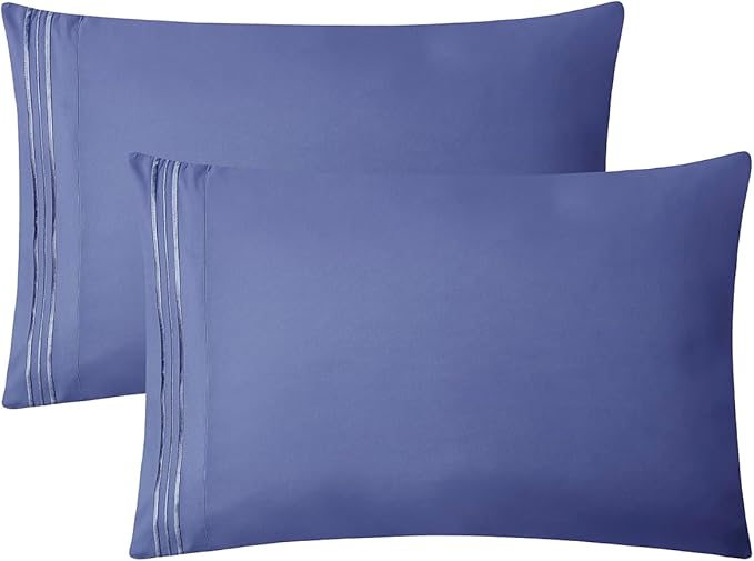 Clara Clark Bed Sheets, Premier 1800 Series 4 Piece Bed Sheet Set, Deep Pocket, Wrinkle, Fade, Stain Resistant, Luxury Soft Bedding Sheets & Pillowcases, Split King, Steel Blue