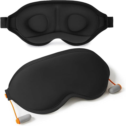 3D Blackout Sleep Mask with Ear Plugs Adjustable Soft Travel Eye Mask for Airplane & Night Sleeping Black