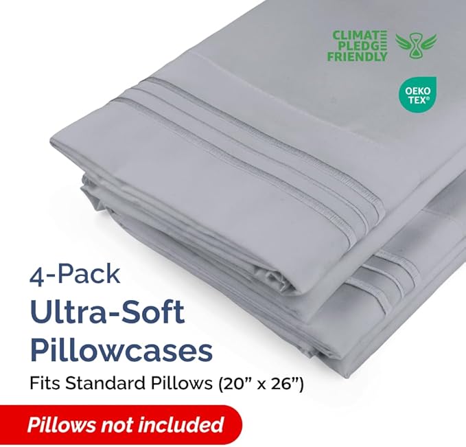 Standard Pillow Cases Set of 4 - Ultra Soft Hotel Quality Pillowcase Covers - Comfy Bedding for Women, Men, Kids & Teens - Machine Washable Pillow Protectors - 4 Piece Set - Standard Size Steel Blue