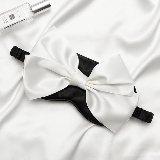 Silk Bow Sleepping Eye Mask - Soft Silk Black Comfortable Blindfold Block Light Eyes Masks for Women Travel Bed Sleep Office Sleepover Nap Party Gift Supplies