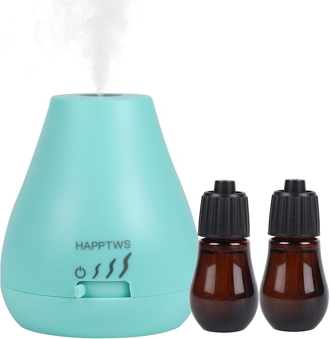HAPPTWS Essential Oil Diffuser - Waterless Diffuser 3 Timer Settings Battery Powered for Bedroom Yoga Room Toilet Pet Room - Blue