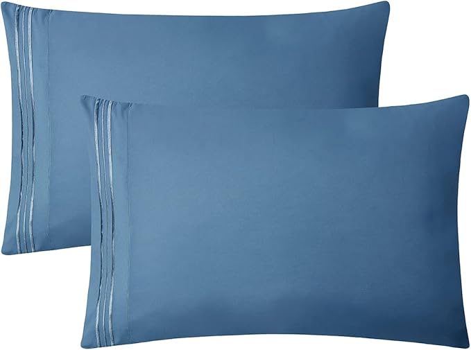 Clara Clark Bed Sheets, Premier 1800 Series 4 Piece Bed Sheet Set, Deep Pocket, Wrinkle, Fade, Stain Resistant, Luxury Soft Bedding Sheets & Pillowcases, Split King, Blue Heaven