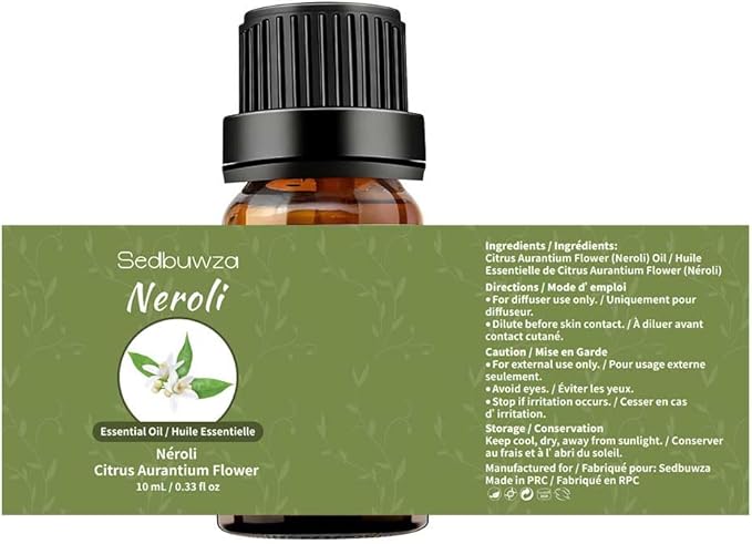 Sedbuwza Neroli Essential Oil, Pure Organic Neroli Fragrance Oil for Diffuser, Humidifier, Soap, Candle, Perfume
