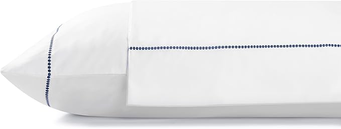 Linen Home 100% Cotton Percale Pearl Stitch Pillowcases Queen/Standard Size, Dark Blue, 2 Pieces of Pillow Case, Crisp and Cool Strong Bed Linen, 20 inches X 30 inches