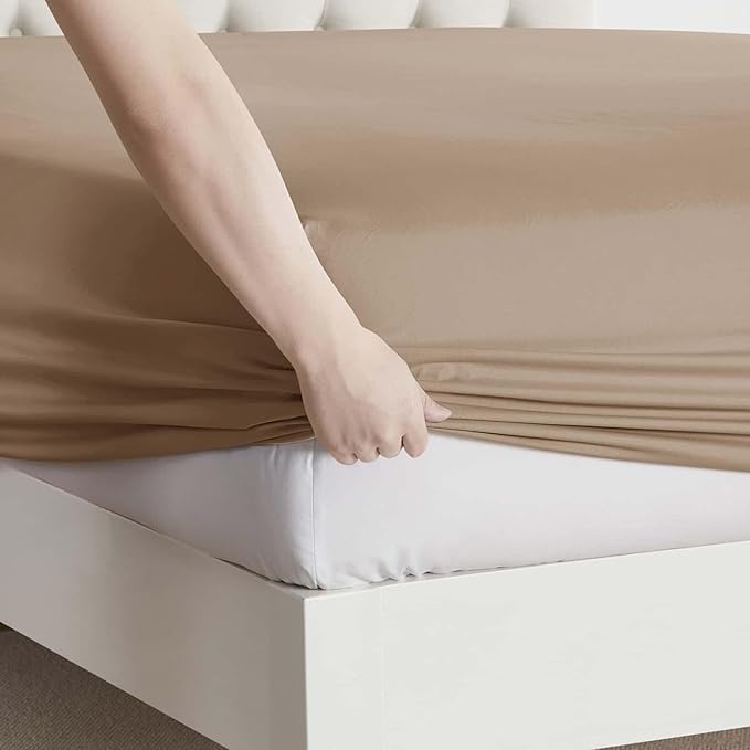 Clara Clark Twin Sheets, 5 Piece Set - Hotel Luxury Sheets for Twin Size Bed, Super Soft Bedding Set, Twin Size, Taupe Sand