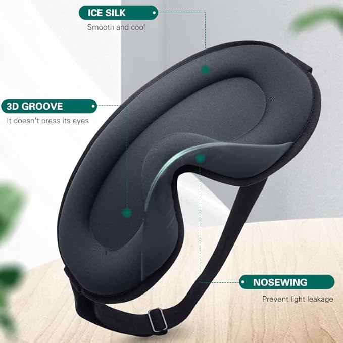 Eye Mask for Sleeping Light Blocking,Side Sleeper Women Men, 3D Contoured Cup Sleeping Mask, Soft Breathable Sleep Eye Mask with Adjustable Elastic Strap for Flight Nap，Black-3D