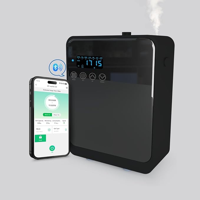 Smart Aroma Diffuser for Home & Business, 240ml Waterless Essential Oil Diffuser with App Control, Covers 400 to 2000 Sq.Ft, Pure Essential Oil Only for Hotel, Office, Spa