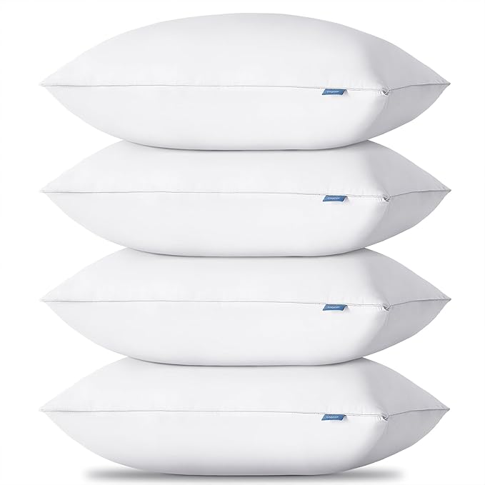 CozyLux Soft Supportive Bed Pillows for Side and Back Sleepers, Oeko-Tex Certified Down Alternative Filling, Hotel Quality Fluffy Sleeping Pillow, White, Standard - 18" x 26", 4 Pack