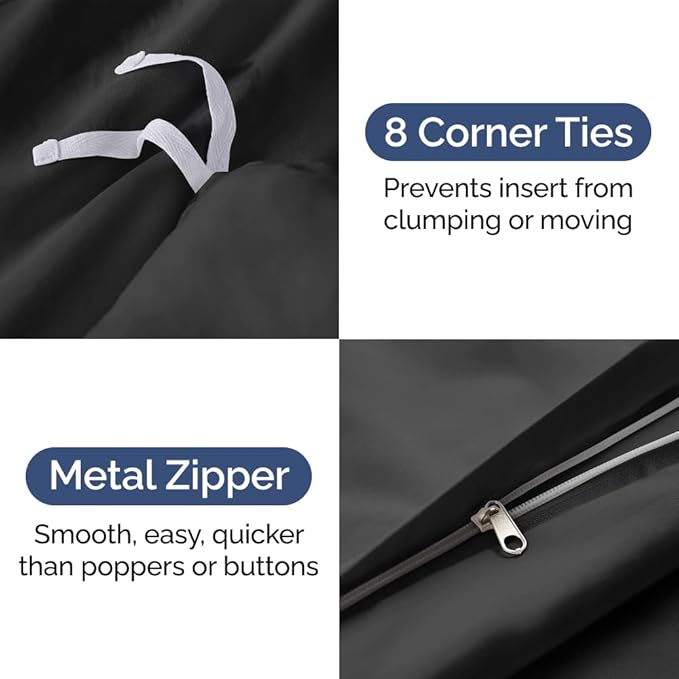Duvet Cover Super Queen Size Set - Extra Soft Super Queen Duvet Cover with 2 Pillow Shams - Hotel Luxury, Easy Care & Fade Free w/ Zipper Closures & Ties - All Season, Comfy and Breathable (Black)