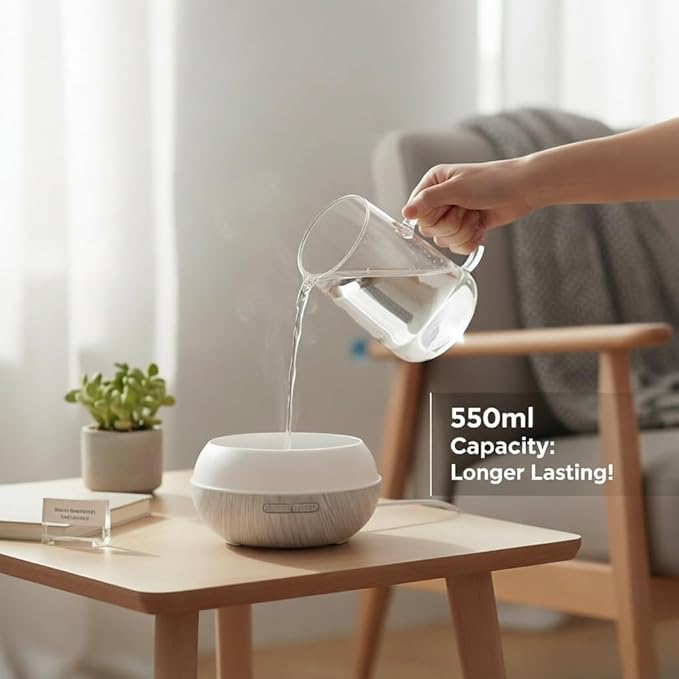550ml Essential Oil Diffuser, Ultrasonic Aromatherapy Humidifier with Remote Control, 7 LED Colors, Auto Shut-Off, Cool Mist Humidifier for Home, Bedroom, Office