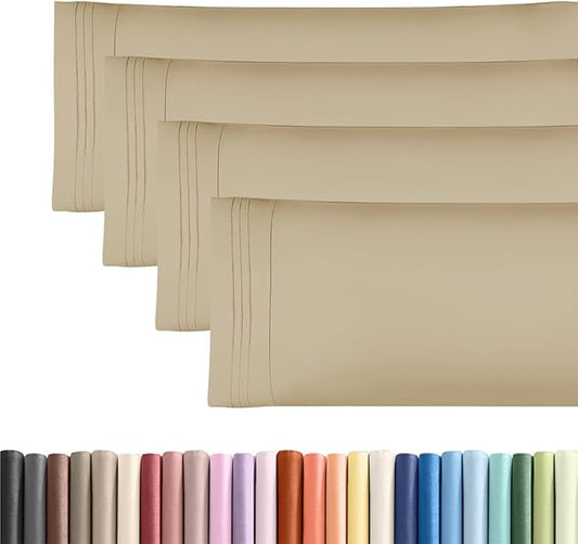 Body Pillowcases Set of 4-20x54 Long Body Pillow Case - Soft Body Pillow Cover for Sleeping & Side Sleepers - Comfy, Cozy Breathable & Fade Free - Machine Washable w/Envelope Enclosure - (Beige)