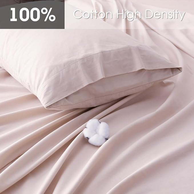 HYPREST Extra Deep Pocket Queen Sheet Sets Fits 18"-24" in Deep Mattress -100% Cotton Queen Sheet Set,Pink Hotel Luxury Soft Wrinkle Free Cooling Sheet Sets for Queen Bed Deep Pocket