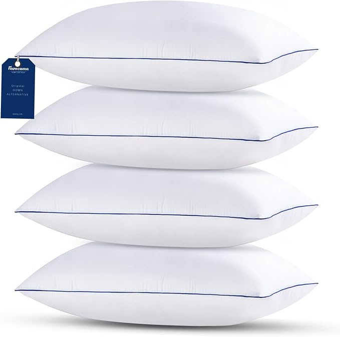 Favocama King Size Pillows Set of 4 Hotel Collection Bed Pillow for Sleeping King Pillows 4 Pack for Back, Stomach or Side Sleepers Soft and Supportive Washable Pillow for Bedroom