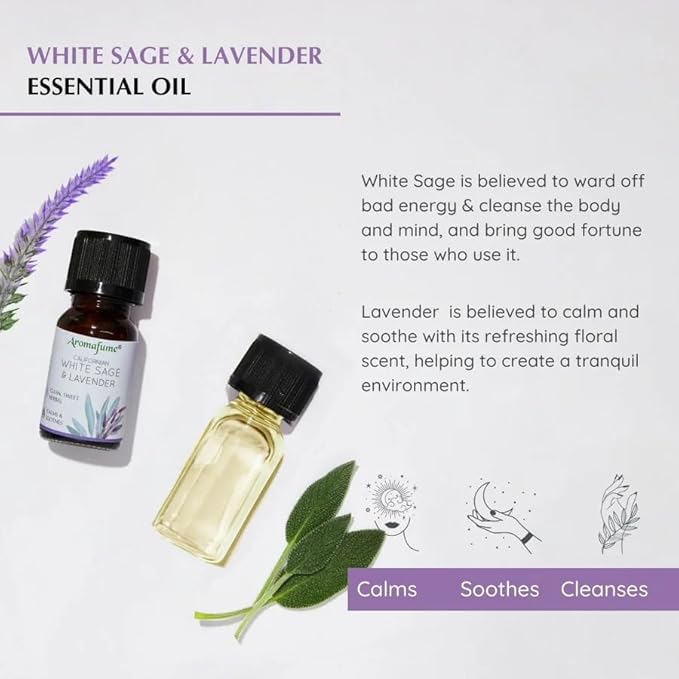 White Sage & Lavender Essential Oil Diffuser Blend by Aromafume | 3x10ml/0.33 fl oz | Aromatherapy Oil for Cleansing Negative Energy & Protection | Ethically sourced | Sage Oil for Smokeless Smudging