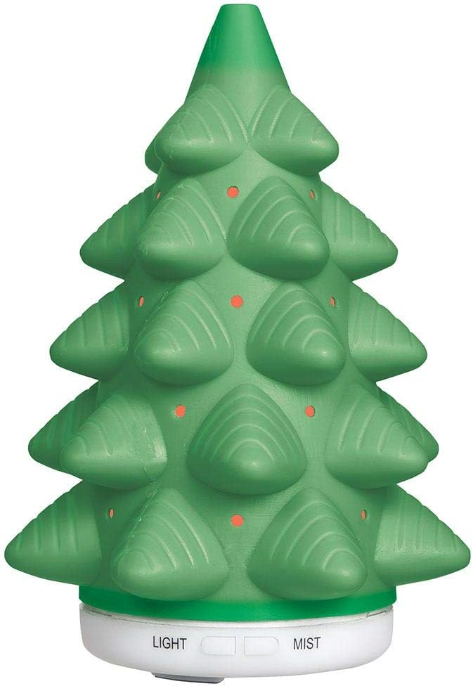 Pure Essential Oil Works LED Ultrasonic Christmas Tree Diffuser, Extra-Large 5.4 oz. Reservoir with Two Mist Options, Seven LED Light Colors, 6" Round x 9" H, Green