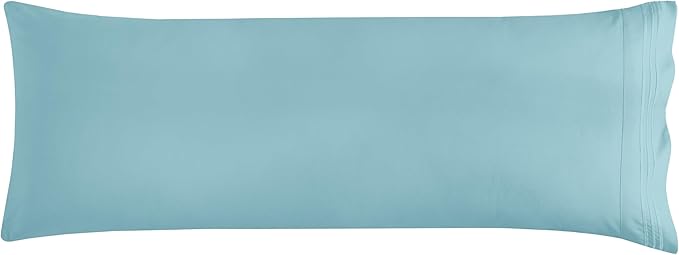 Mocassi 1-Piece Premium Body Pillowcase 1800 Series Hotel Quality Microfiber - Soft and Breathable with 3-Line Embroidery Wrinkle and Stain Resistant, Easy Care, 21" x 54", Aqua Blue