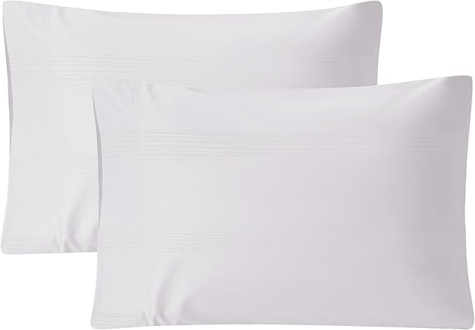 100% Cotton Pillow Cases Set of 2, Sateen Stripe Standard Size Pillowcase, Soft Breathable Pillow Covers, Hotel Quality Bedding, 20" x 30", White